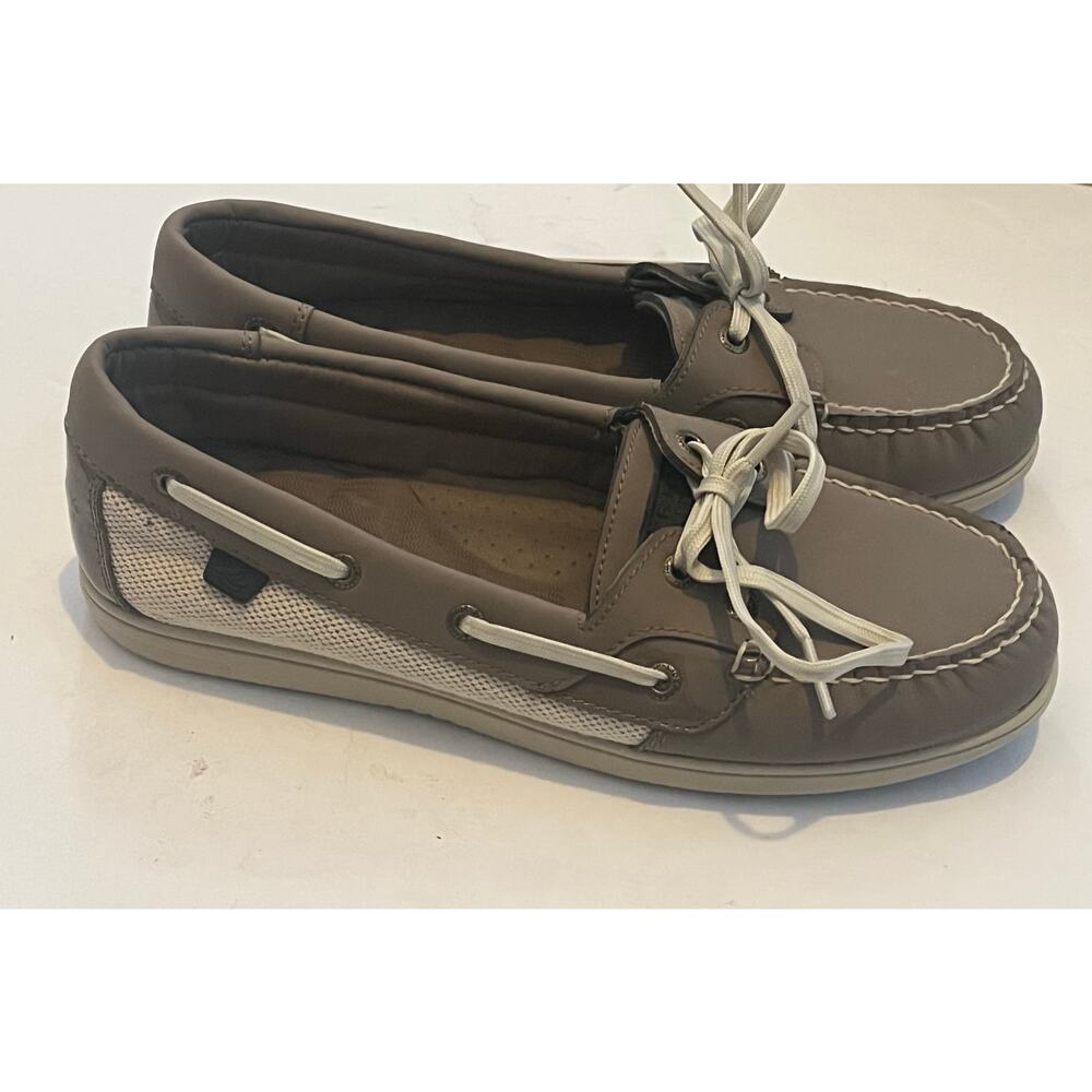 Women's Sperry Top-Sider Two-Toned Tan Leather Upper Boat Shoes Slides Size 7M